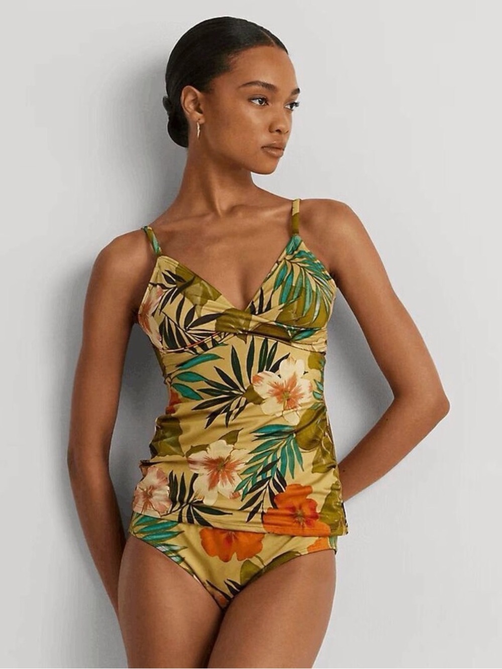 NWT Lauren Ralph Lauren Tropical Floral Surplice Tankini Top Size 6 $120